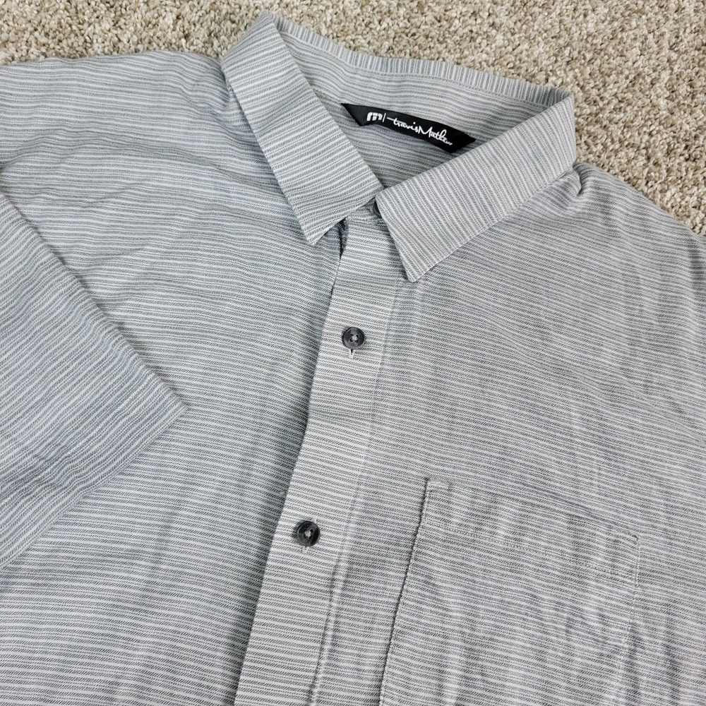 Travis Mathew Mens Large Gray Striped Button Down Short‎ Sleeve